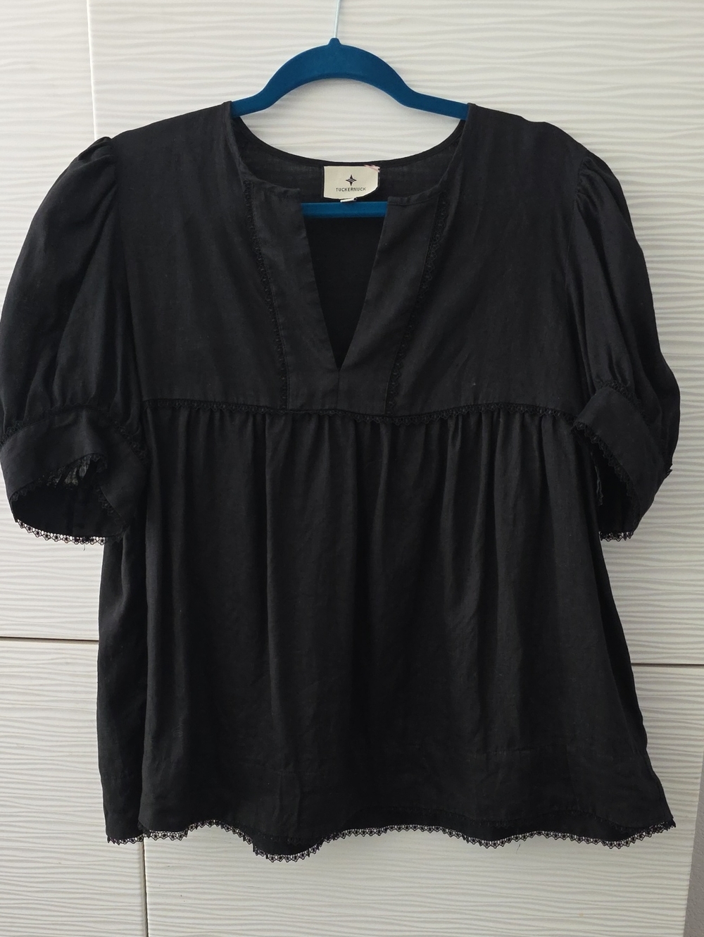 Tuckernuck Black Puff-Sleeve Peasant Blouse